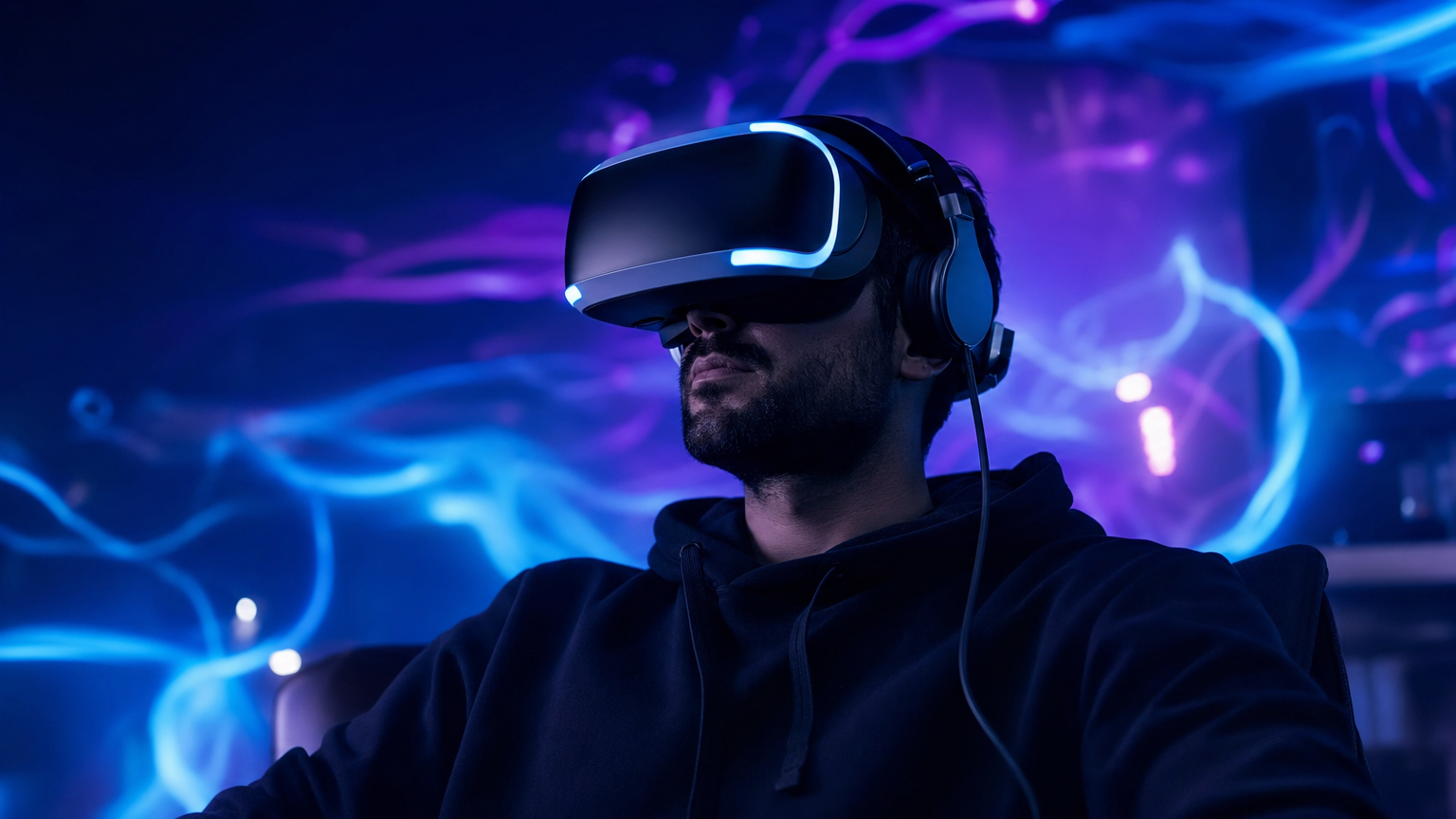 Person in immersive VR horror experience